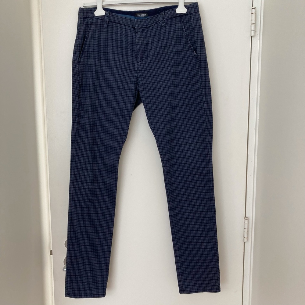 Dondup cotton blend pants, blue plaid, men's size 33